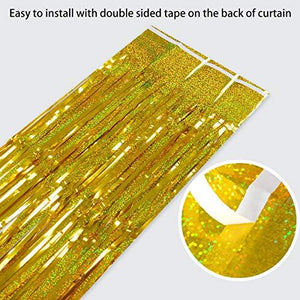 Foil Fringe Curtains Party Decorations - Melsan 3 Pack 3.2 x 8.2 ft Tinsel Curtain Party Photo Backdrop for Birthday Party Baby Shower or Graduation Decorations Gold - Decotree.co Online Shop