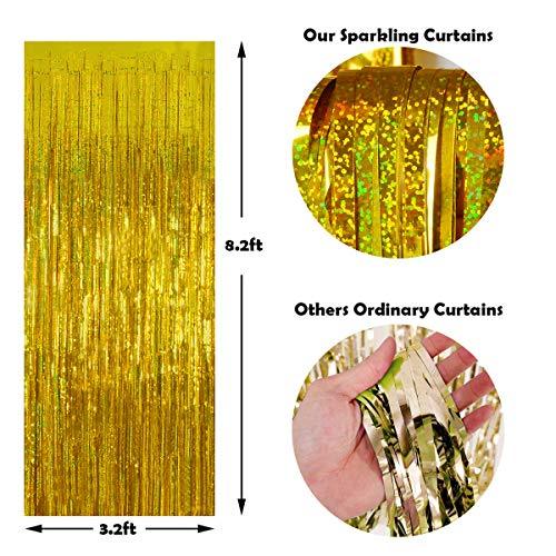 Foil Fringe Curtains Party Decorations - Melsan 3 Pack 3.2 x 8.2 ft Tinsel Curtain Party Photo Backdrop for Birthday Party Baby Shower or Graduation Decorations Gold - Decotree.co Online Shop