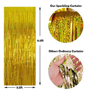 Foil Fringe Curtains Party Decorations - Melsan 3 Pack 3.2 x 8.2 ft Tinsel Curtain Party Photo Backdrop for Birthday Party Baby Shower or Graduation Decorations Gold - Decotree.co Online Shop