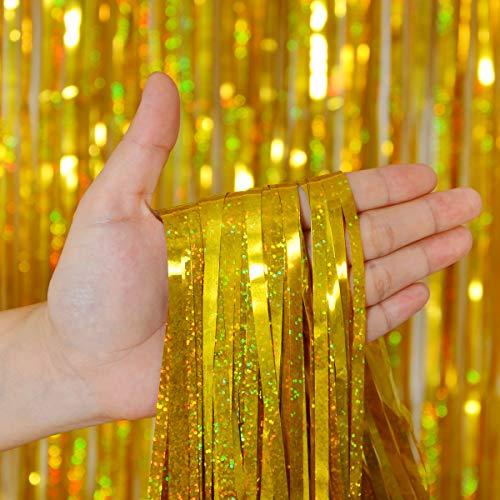 Foil Fringe Curtains Party Decorations - Melsan 3 Pack 3.2 x 8.2 ft Tinsel Curtain Party Photo Backdrop for Birthday Party Baby Shower or Graduation Decorations Gold - Decotree.co Online Shop