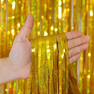 Foil Fringe Curtains Party Decorations - Melsan 3 Pack 3.2 x 8.2 ft Tinsel Curtain Party Photo Backdrop for Birthday Party Baby Shower or Graduation Decorations Gold - Decotree.co Online Shop