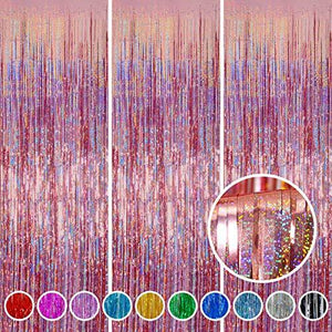 Foil Fringe Curtains Party Decorations - Melsan 3 Pack 3.2 x 8.2 ft Tinsel Curtain Party Photo Backdrop for Birthday Party Baby Shower or Graduation Decorations Rose Gold - Decotree.co Online Shop