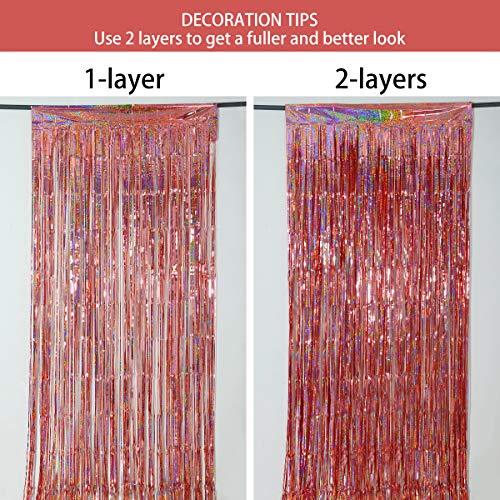 Foil Fringe Curtains Party Decorations - Melsan 3 Pack 3.2 x 8.2 ft Tinsel Curtain Party Photo Backdrop for Birthday Party Baby Shower or Graduation Decorations Rose Gold - Decotree.co Online Shop