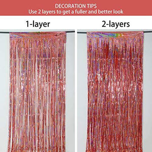 Foil Fringe Curtains Party Decorations - Melsan 3 Pack 3.2 x 8.2 ft Tinsel Curtain Party Photo Backdrop for Birthday Party Baby Shower or Graduation Decorations Rose Gold - Decotree.co Online Shop