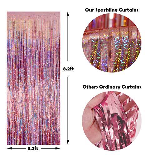Foil Fringe Curtains Party Decorations - Melsan 3 Pack 3.2 x 8.2 ft Tinsel Curtain Party Photo Backdrop for Birthday Party Baby Shower or Graduation Decorations Rose Gold - Decotree.co Online Shop