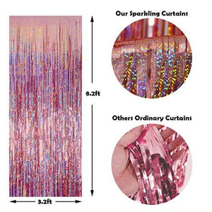 Foil Fringe Curtains Party Decorations - Melsan 3 Pack 3.2 x 8.2 ft Tinsel Curtain Party Photo Backdrop for Birthday Party Baby Shower or Graduation Decorations Rose Gold - Decotree.co Online Shop