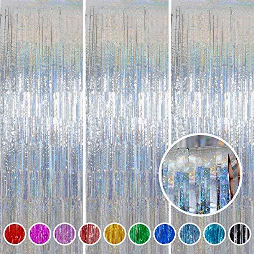 Foil Fringe Curtains Party Decorations - Melsan 3 Pack 3.2 x 8.2 ft Tinsel Curtain Party Photo Backdrop for Birthday Party Baby Shower or Graduation Decorations Silver - Decotree.co Online Shop