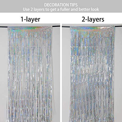 Foil Fringe Curtains Party Decorations - Melsan 3 Pack 3.2 x 8.2 ft Tinsel Curtain Party Photo Backdrop for Birthday Party Baby Shower or Graduation Decorations Silver - Decotree.co Online Shop