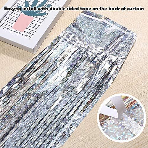 Foil Fringe Curtains Party Decorations - Melsan 3 Pack 3.2 x 8.2 ft Tinsel Curtain Party Photo Backdrop for Birthday Party Baby Shower or Graduation Decorations Silver - Decotree.co Online Shop