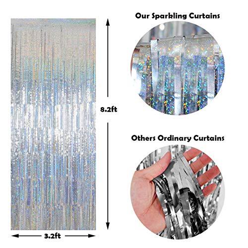 Foil Fringe Curtains Party Decorations - Melsan 3 Pack 3.2 x 8.2 ft Tinsel Curtain Party Photo Backdrop for Birthday Party Baby Shower or Graduation Decorations Silver - Decotree.co Online Shop