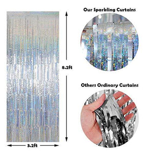 Foil Fringe Curtains Party Decorations - Melsan 3 Pack 3.2 x 8.2 ft Tinsel Curtain Party Photo Backdrop for Birthday Party Baby Shower or Graduation Decorations Silver - Decotree.co Online Shop