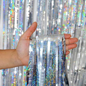 Foil Fringe Curtains Party Decorations - Melsan 3 Pack 3.2 x 8.2 ft Tinsel Curtain Party Photo Backdrop for Birthday Party Baby Shower or Graduation Decorations Silver - Decotree.co Online Shop
