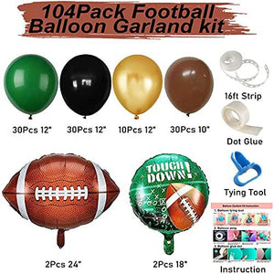 Football Party Balloon Garland Kit, 104 Pcs Black Gold Green Brown Balloons Arch Football Shaped Foil Balloons for Football Theme Party Super Sunday Touchdown Party Decoration - Decotree.co Online Shop