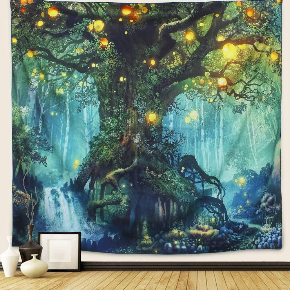Forest Tapestry, Nature tree Popular elves Wall Hanging Tapestry Warm green Beach Blanket - Decotree.co Online Shop