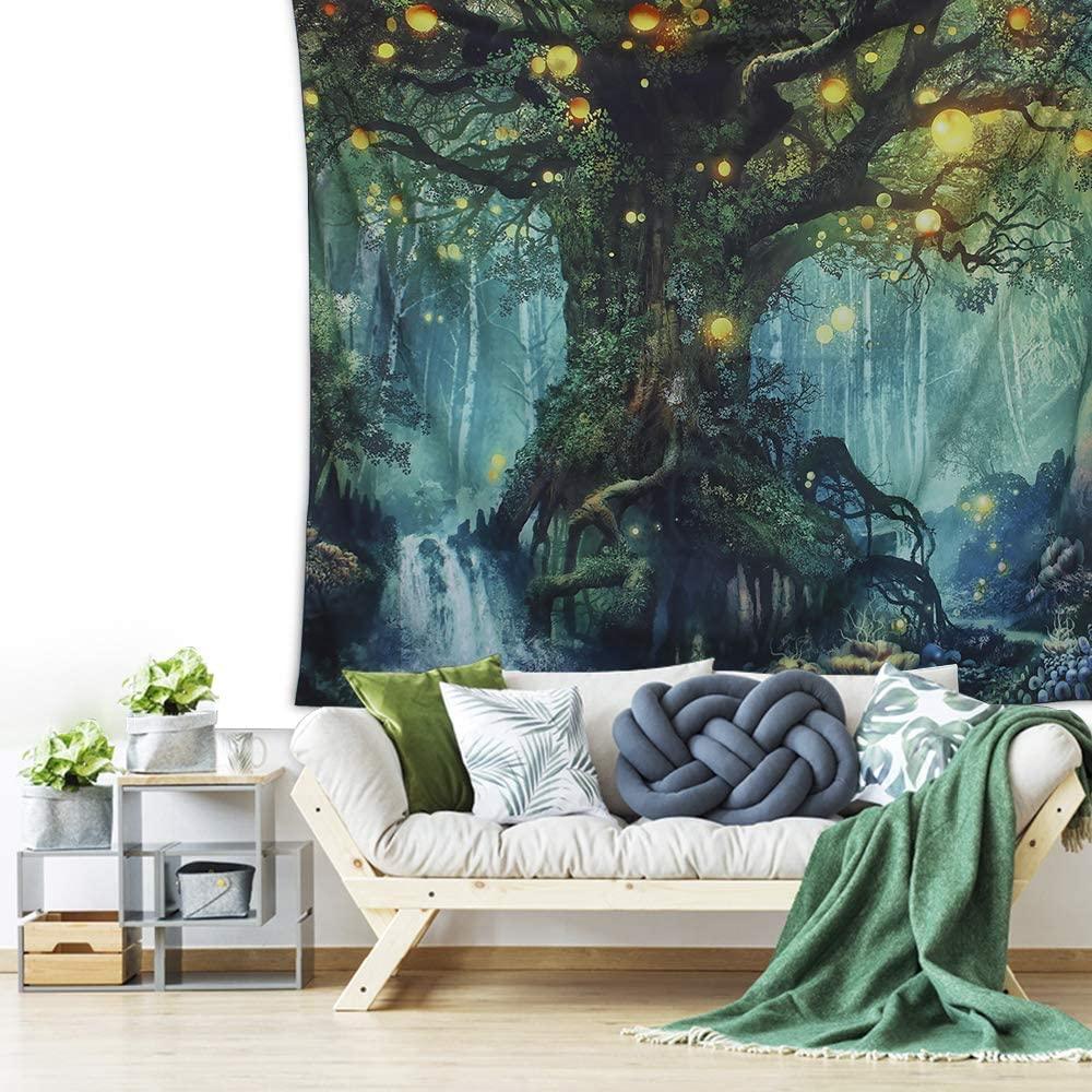 Forest Tapestry, Nature tree Popular elves Wall Hanging Tapestry Warm green Beach Blanket - Decotree.co Online Shop
