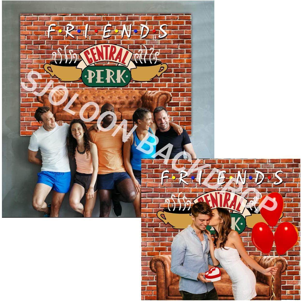 Friends Central Perk Theme Backdrop Red Brick Wall Retro Pub Sofa and Coffee for 80s 90s - Decotree.co Online Shop