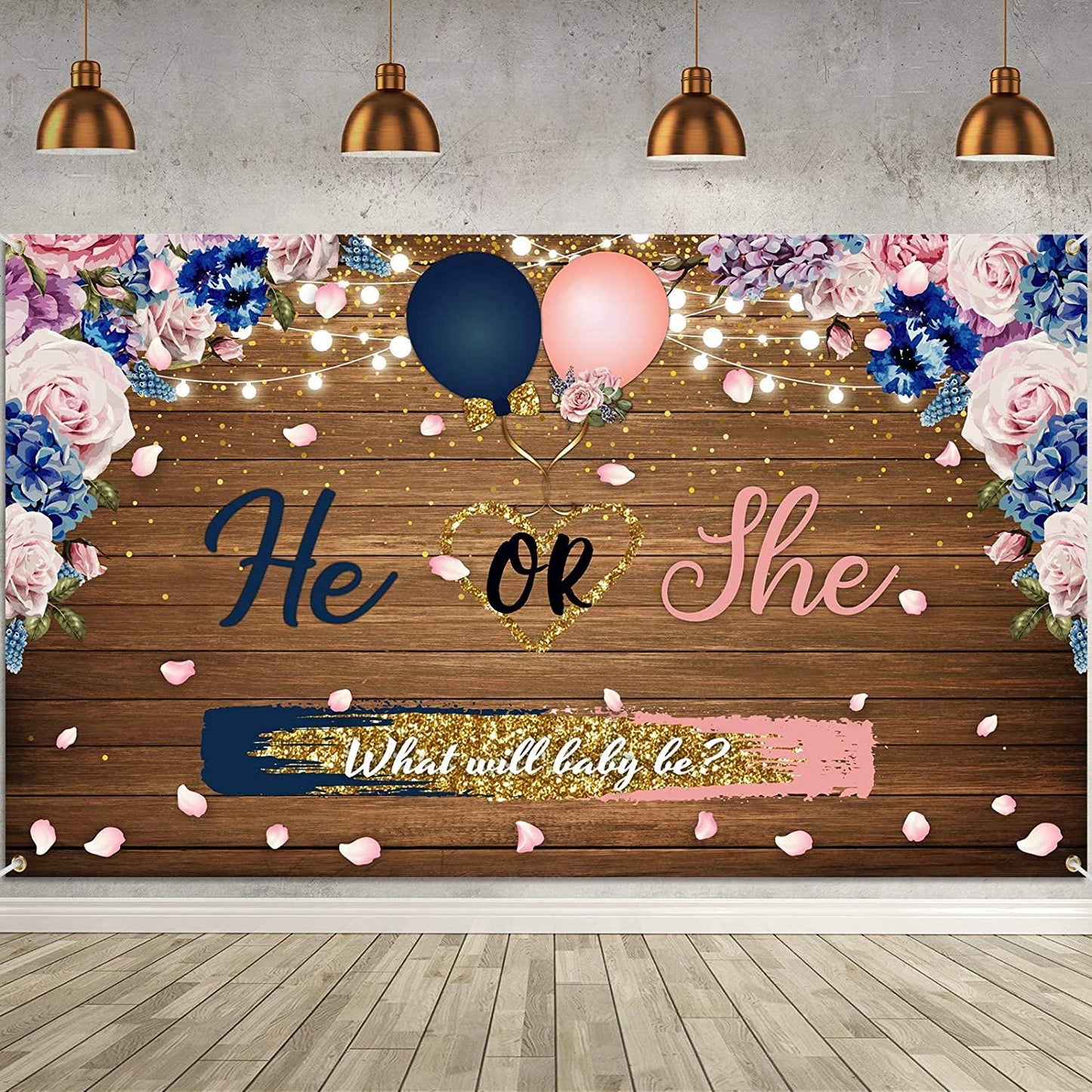 Gender Reveal Decorations Backdrop Banner He or She What Will Baby be Wooden Baby Gender Photography Background - Decotree.co Online Shop