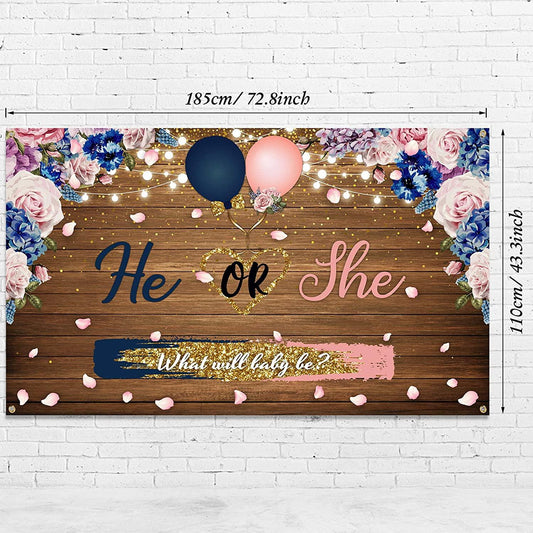 Gender Reveal Decorations Backdrop Banner He or She What Will Baby be Wooden Baby Gender Photography Background - Decotree.co Online Shop