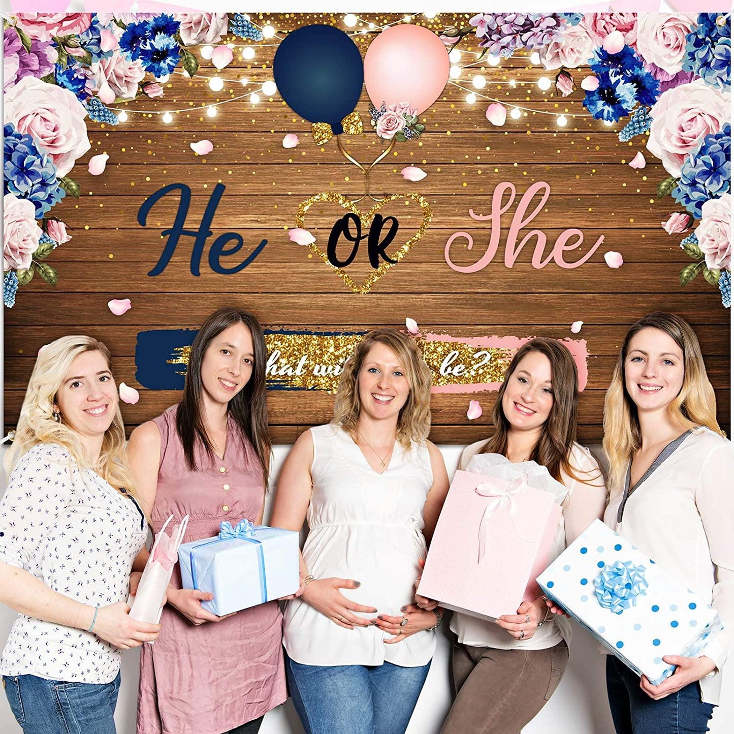 Gender Reveal Decorations Backdrop Banner He or She What Will Baby be Wooden Baby Gender Photography Background - Decotree.co Online Shop