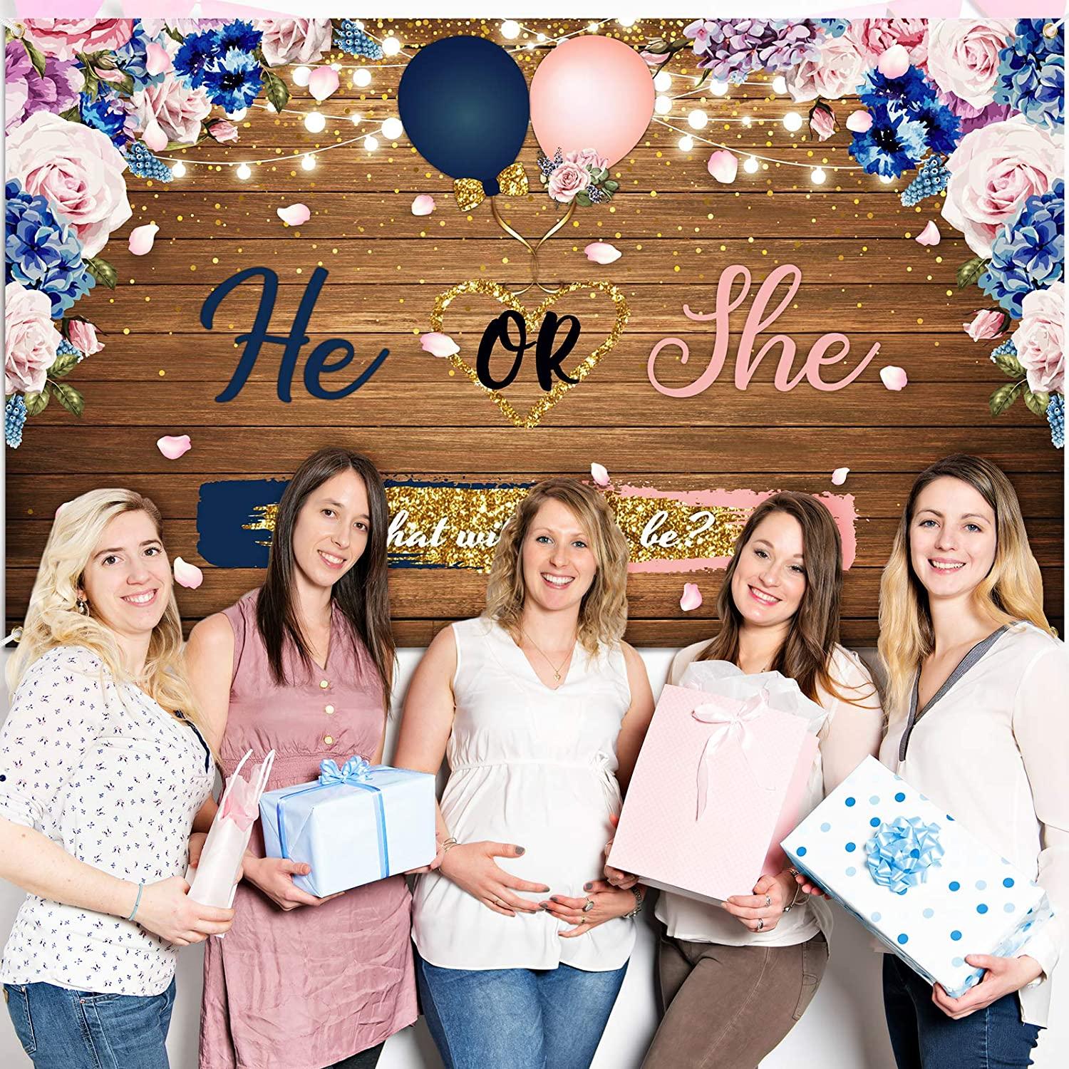 Gender Reveal Decorations Backdrop Banner He or She What Will Baby be Wooden Baby Gender Photography Background - Decotree.co Online Shop