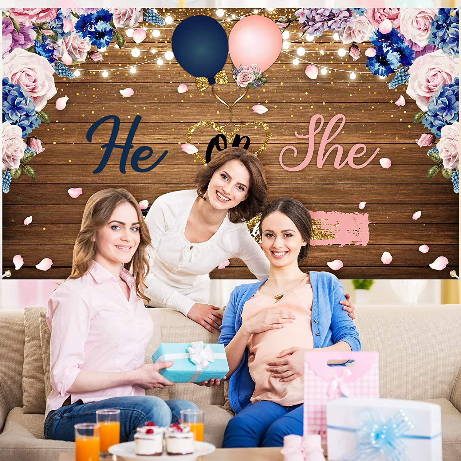 Gender Reveal Decorations Backdrop Banner He or She What Will Baby be Wooden Baby Gender Photography Background - Decotree.co Online Shop