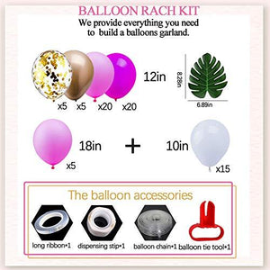 Girl’s Birthday Flamingo Garland Kit Balloon 70 Pcs Pink Rose Red Golden for Hawaii Tropical Themed Party - Decotree.co Online Shop