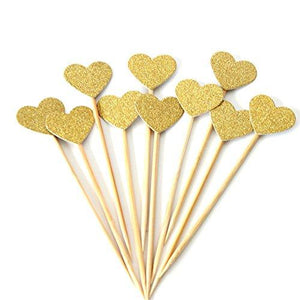 Glitter Heart Cupcake Toppers Gold Party Cupcake Decorations for Party Dessert Decorations Topper, Pack of 50 - Decotree.co Online Shop