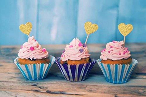 Glitter Heart Cupcake Toppers Gold Party Cupcake Decorations for Party Dessert Decorations Topper, Pack of 50 - Decotree.co Online Shop