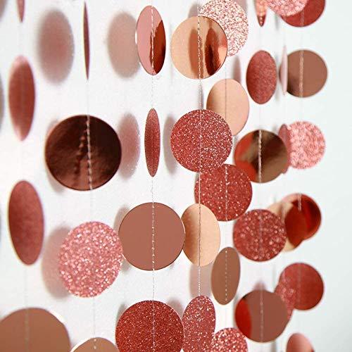 Glitter Rose Gold Circle Dots Garland Party Decorations Paper Polka Dots Hanging Streamer String Bunting Banner Backdrop Background Decor - Decotree.co Online Shop