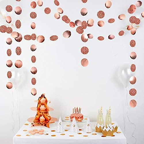 Glitter Rose Gold Circle Dots Garland Party Decorations Paper Polka Dots Hanging Streamer String Bunting Banner Backdrop Background Decor - Decotree.co Online Shop