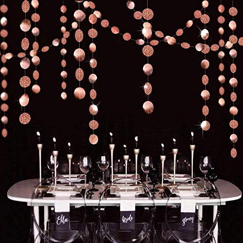 Glitter Rose Gold Circle Dots Garland Party Decorations Paper Polka Dots Hanging Streamer String Bunting Banner Backdrop Background Decor - Decotree.co Online Shop