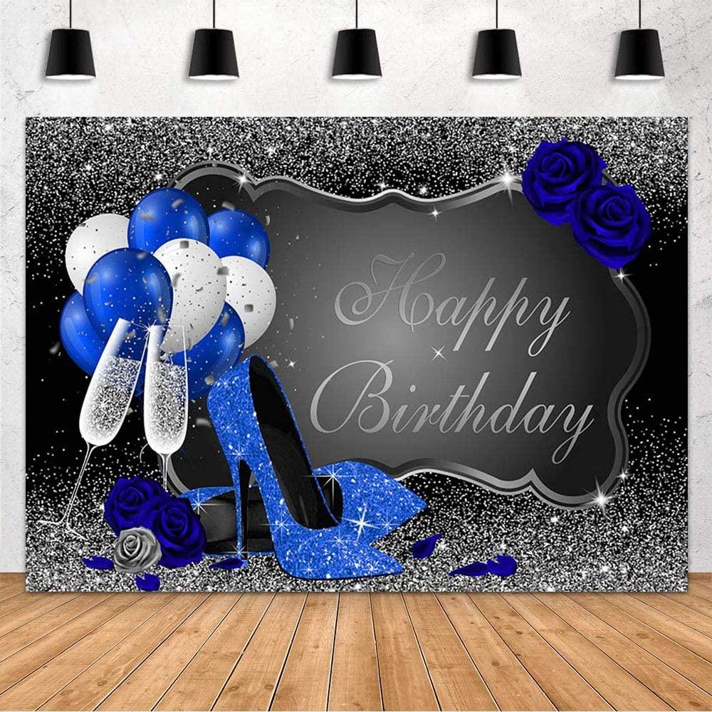 Glitter Silver Happy Birthday Party Decorations Backdrop for Women - Decotree.co Online Shop