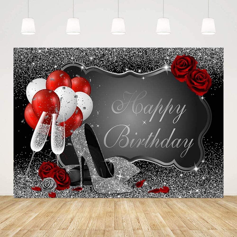 Glitter Silver Happy Birthday Party Decorations Backdrop for Women - Decotree.co Online Shop