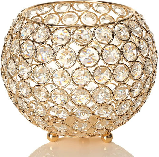 Gold Crystal Bowl Tea Light Candle Holders for Wedding Coffee Office Table Decorative Centerpieces - Decotree.co Online Shop