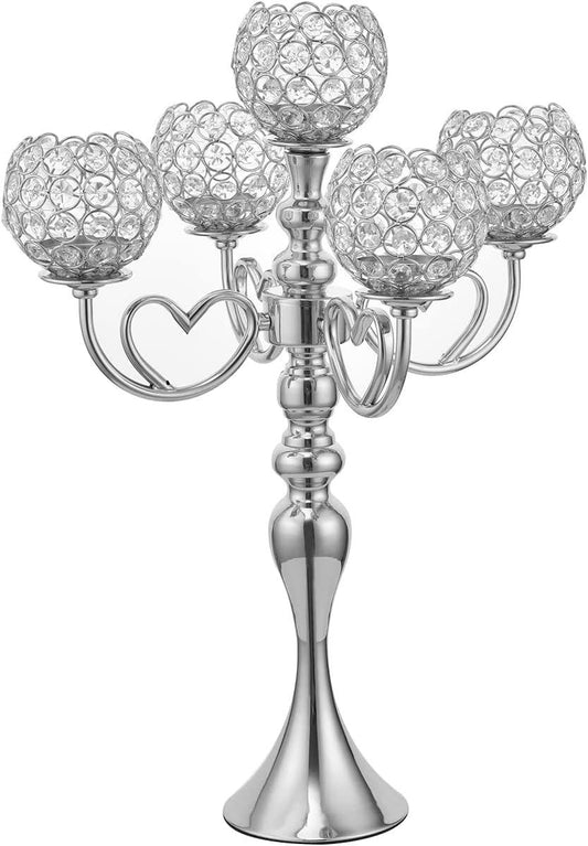 Gold Crystal Candle Holders 5 arm Candelabra Centerpiece for Wedding Table Decorations - Decotree.co Online Shop