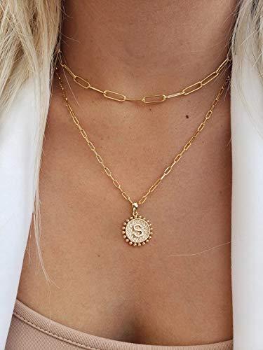 Gold Initial Necklaces for Women Girls, 14K Gold Plated Layering Paperclip Link Chain Necklace - Decotree.co Online Shop
