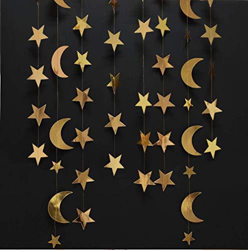 Gold Star Moon Garland Hanging Garands Streamers Banner Backdrop for Twinkle Little Star Party Decoration First Birthday/Baby Shower/Wedding - Decotree.co Online Shop
