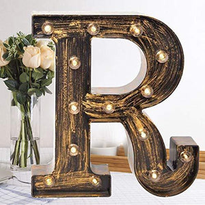 Golden Black Led Marquee Letter - Industrial, Vintage Style Light Up Alphabet Letter Sign for Cafe Wedding Birthday Party Christmas Lamp Home Bar Initials Decor - Decotree.co Online Shop