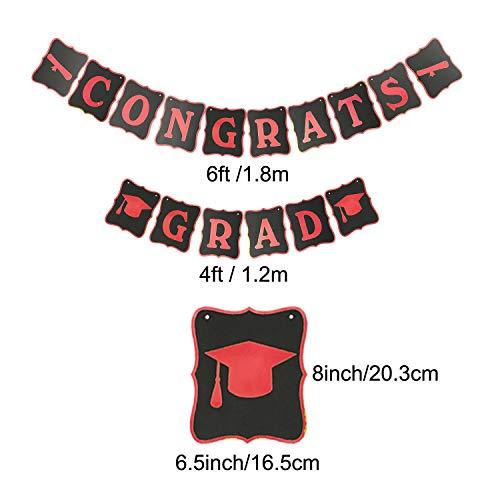 Graduation Decorations, Black and Red Congrats Grad Banner Paper Pompoms Hanging Swirls Graduation Confetti Paper Garland Party Balloons - Decotree.co Online Shop