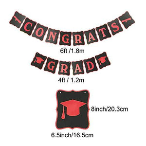 Graduation Decorations, Black and Red Congrats Grad Banner Paper Pompoms Hanging Swirls Graduation Confetti Paper Garland Party Balloons - Decotree.co Online Shop