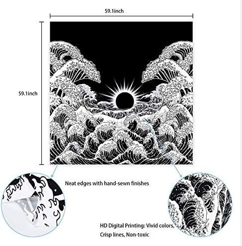 Great Wave Tapestry Sunset Tapestry Ocean Wave Tapestry Black and White Tapestry Wall Hanging for Room(59.1 x 59.1 inches) - Decotree.co Online Shop