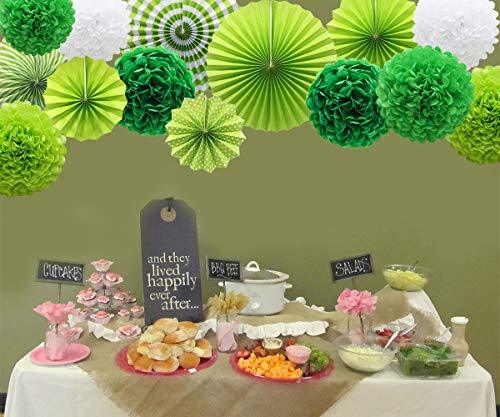 Green Hanging Paper Party Decorations, Round Paper Fans Set Paper Pom Poms Flowers for Birthday Wedding Graduation Baby Shower Events Accessories - Decotree.co Online Shop