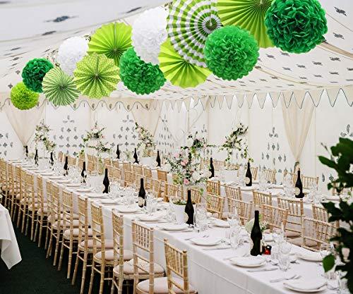 Green Hanging Paper Party Decorations, Round Paper Fans Set Paper Pom Poms Flowers for Birthday Wedding Graduation Baby Shower Events Accessories - Decotree.co Online Shop