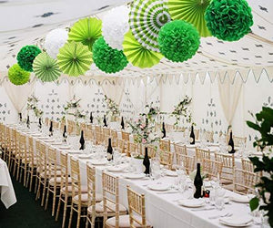 Green Hanging Paper Party Decorations, Round Paper Fans Set Paper Pom Poms Flowers for Birthday Wedding Graduation Baby Shower Events Accessories - Decotree.co Online Shop