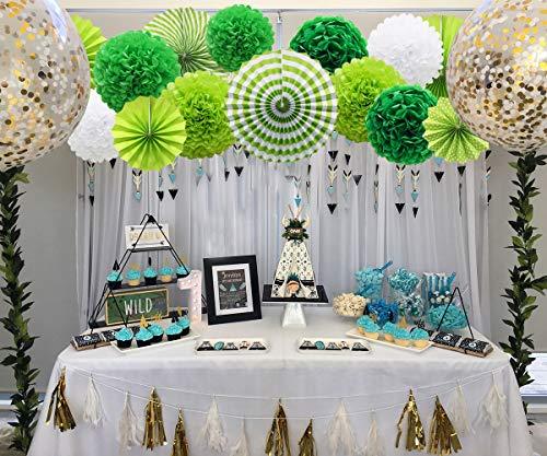 Green Hanging Paper Party Decorations, Round Paper Fans Set Paper Pom Poms Flowers for Birthday Wedding Graduation Baby Shower Events Accessories - Decotree.co Online Shop