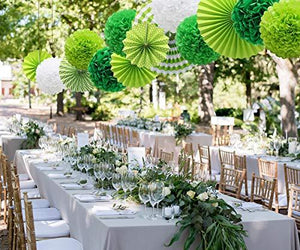 Green Hanging Paper Party Decorations, Round Paper Fans Set Paper Pom Poms Flowers for Birthday Wedding Graduation Baby Shower Events Accessories - Decotree.co Online Shop