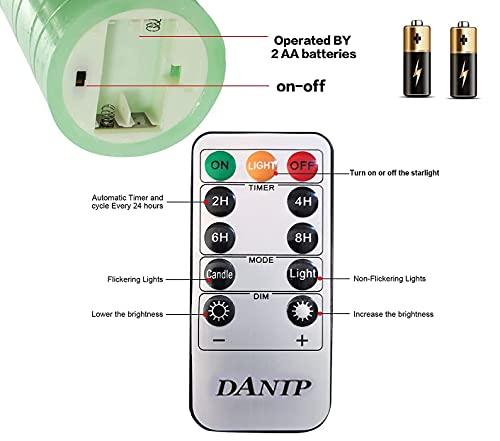 Green LED flameless Candle with Embedded Starlight String, 3 LED Candles, 10-Key Remote Control, 24-Hour Timer Function, Dancing Flame - Decotree.co Online Shop