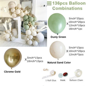 136pcs Birthday Balloons Arch Kit Party Decoration Sand White Gold Balloon Garland Sage Green Globos Baby Shower Decor Supplies - Decotree.co Online Shop