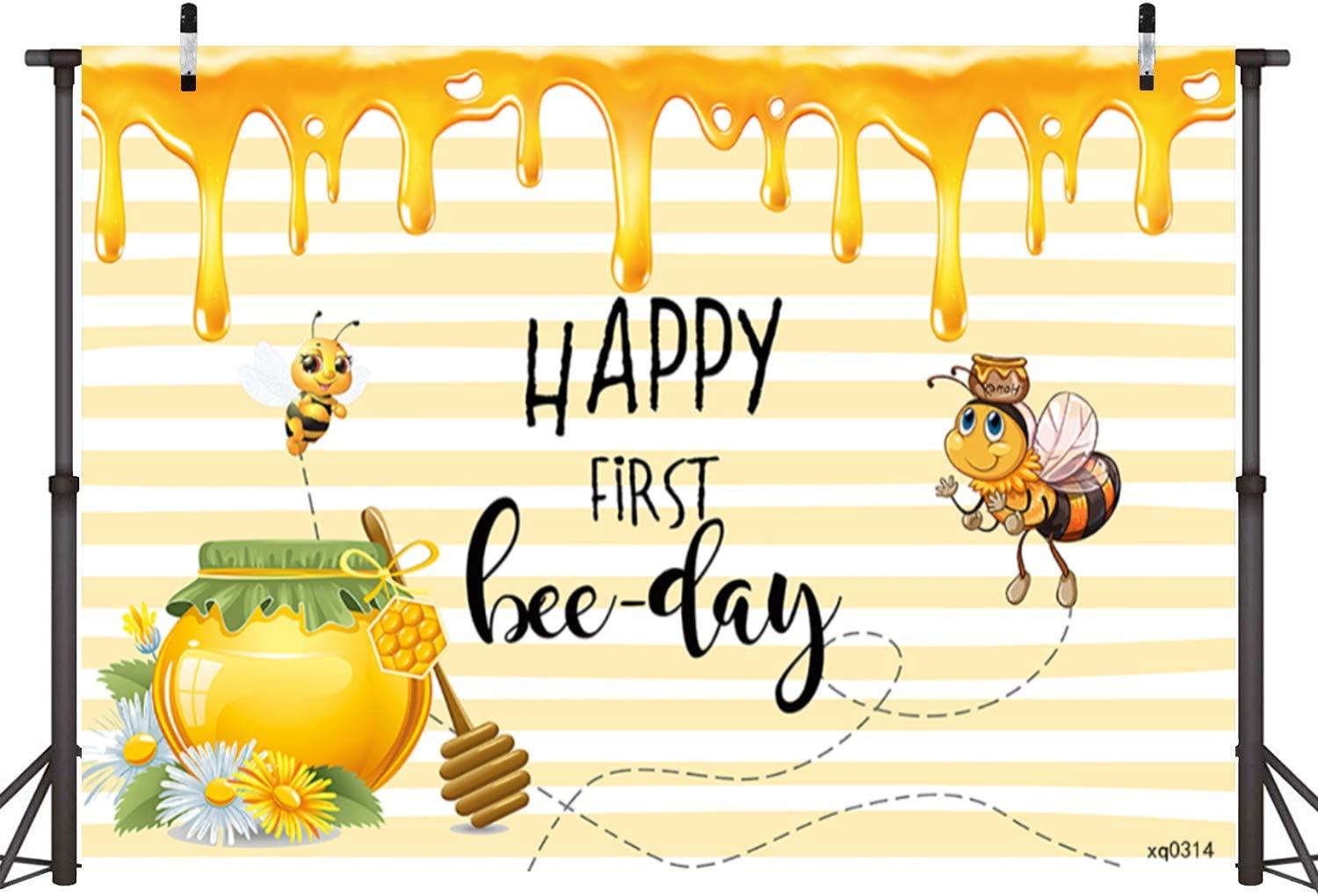 Bee Baby First Happy 1st Bee-Day Backdrop Honey Bumble Bee Theme Baby Shower Party De ...