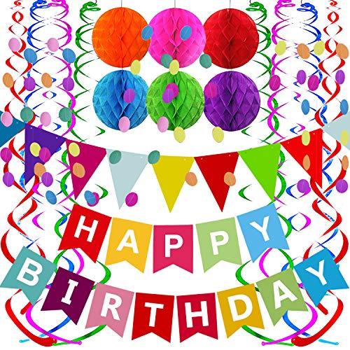 Happy Birthday Banner with Colorful Paper Flag Bunting Paper Circle Confetti Garland - Decotree.co Online Shop